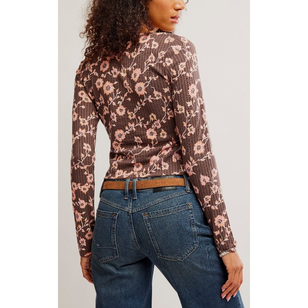 FREE PEOPLE Tilly Printed Long Sleeve / French Chocolate Combo - Picture 3 of 5